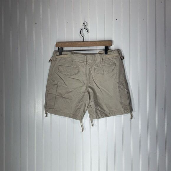 Vintage L.E.I. Utility Cargo Shorts Sz 9 Beige Khaki Y2K Drawstring Hem Pockets - Picture 2 of 7